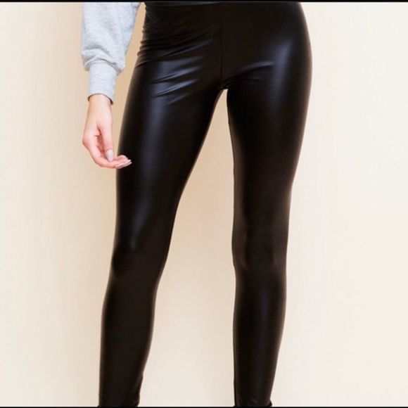 1 left Black Stretchy Quality High Waisted Faux Leather Buttery Soft Leggings L - Picture 7 of 13